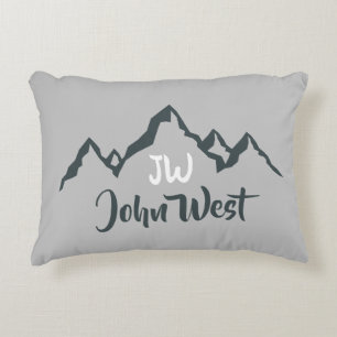 Line drawn mountain range personalizable monogram accent pillow