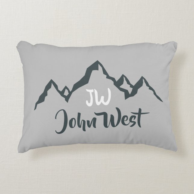 Line drawn mountain range personalizable monogram accent pillow (Front)