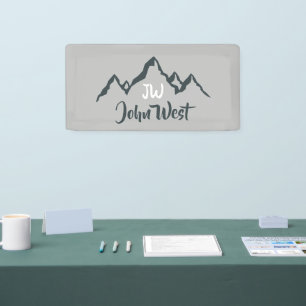 Line drawn mountain range personalizable monogram banner