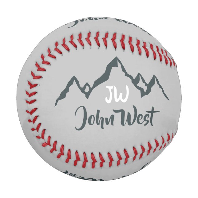 Line drawn mountain range personalizable monogram baseball (Front Left)