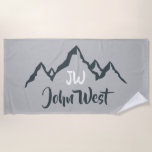 Line drawn mountain range personalizable monogram beach towel<br><div class="desc">Line drawn mountain range personalizable monogram. Vector drawn mountains in grey blue colour with a personalizable monogram and your name. Great gift from someone who loves mountains.</div>