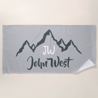 Line drawn mountain range personalizable monogram beach towel