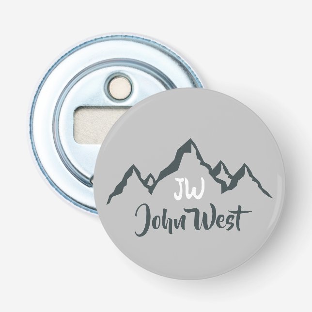 Line drawn mountain range personalizable monogram bottle opener (Front)
