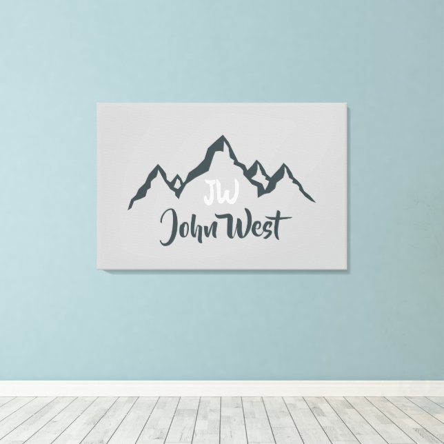 Line drawn mountain range personalizable monogram canvas print (Insitu(Wood Floor))