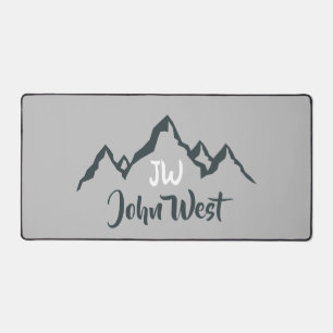Line drawn mountain range personalizable monogram desk mat