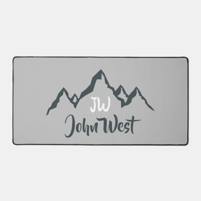 Line drawn mountain range personalizable monogram desk mat (Front)