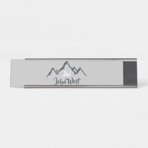 Line drawn mountain range personalizable monogram desk name plate