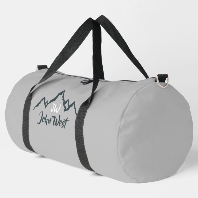 Line drawn mountain range personalizable monogram duffle bag (Left Corner)