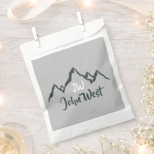 Line drawn mountain range personalizable monogram favour bag
