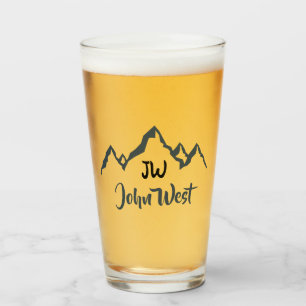 Line drawn mountain range personalizable monogram glass