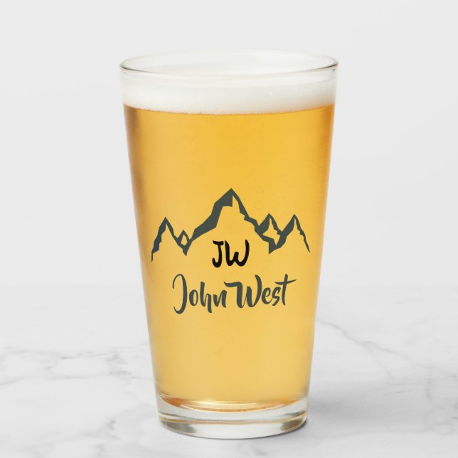 Line drawn mountain range personalizable monogram glass (Front Filled)