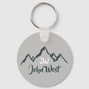 Line drawn mountain range personalizable monogram keychain