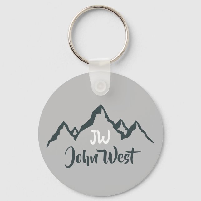 Line drawn mountain range personalizable monogram keychain (Front)