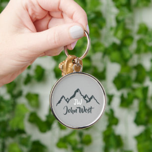 Line drawn mountain range personalizable monogram keychain