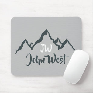Line drawn mountain range personalizable monogram mouse pad