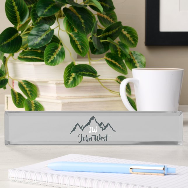 Line drawn mountain range personalizable monogram nameplate