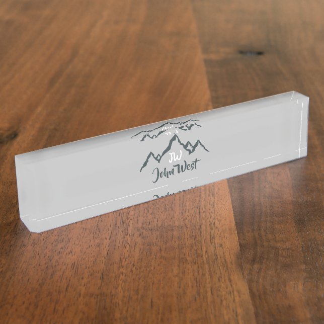 Line drawn mountain range personalizable monogram nameplate (Side)