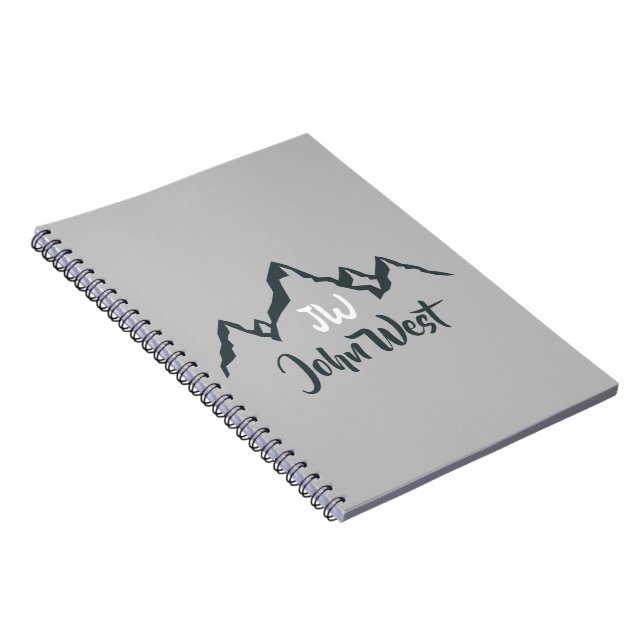 Line drawn mountain range personalizable monogram notebook (Right Side)