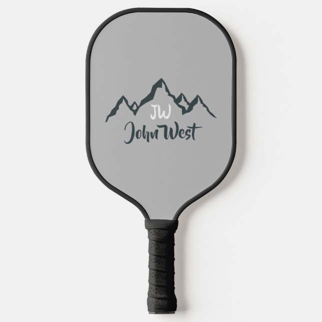 Line drawn mountain range personalizable monogram pickleball paddle (Front)