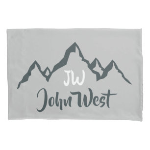 Line drawn mountain range personalizable monogram pillowcase