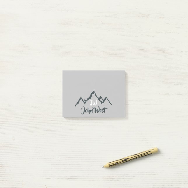 Line drawn mountain range personalizable monogram post-it notes (On Desk)