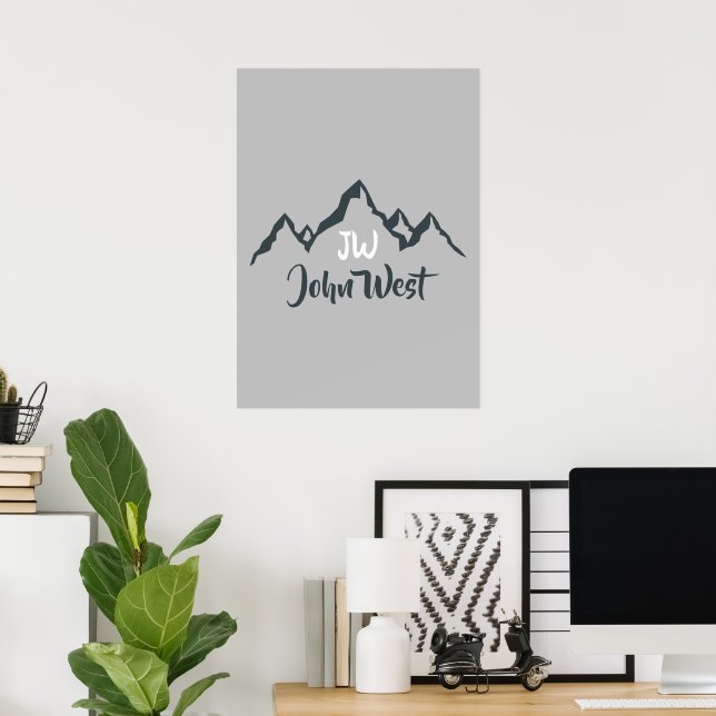 Line drawn mountain range personalizable monogram poster (Home Office)