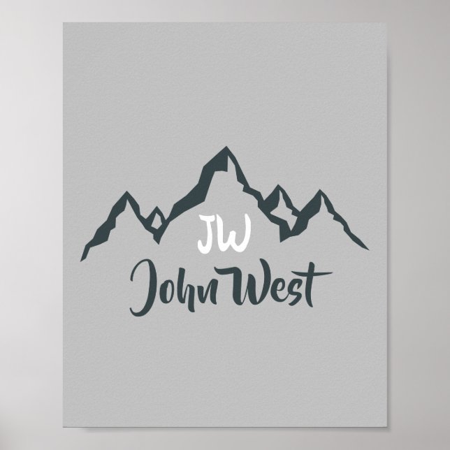 Line drawn mountain range personalizable monogram poster (Front)