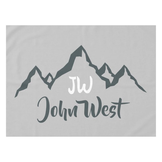 Line drawn mountain range personalizable monogram tablecloth (Front (Horizontal))