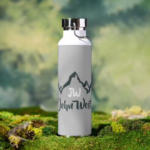 Line drawn mountain range personalizable monogram water bottle