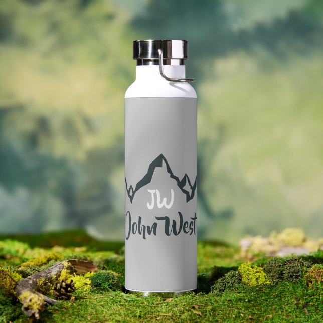 Line drawn mountain range personalizable monogram water bottle (Outdoor)