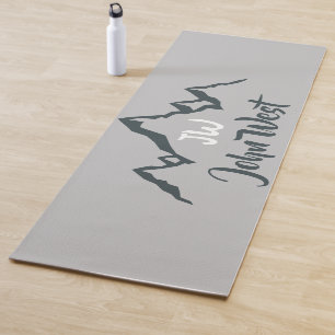 Line drawn mountain range personalizable monogram yoga mat