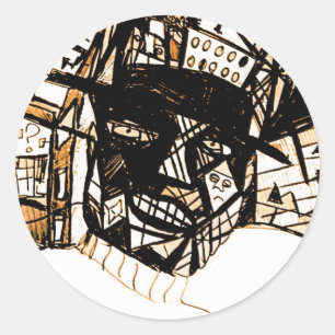 line face white classic round sticker