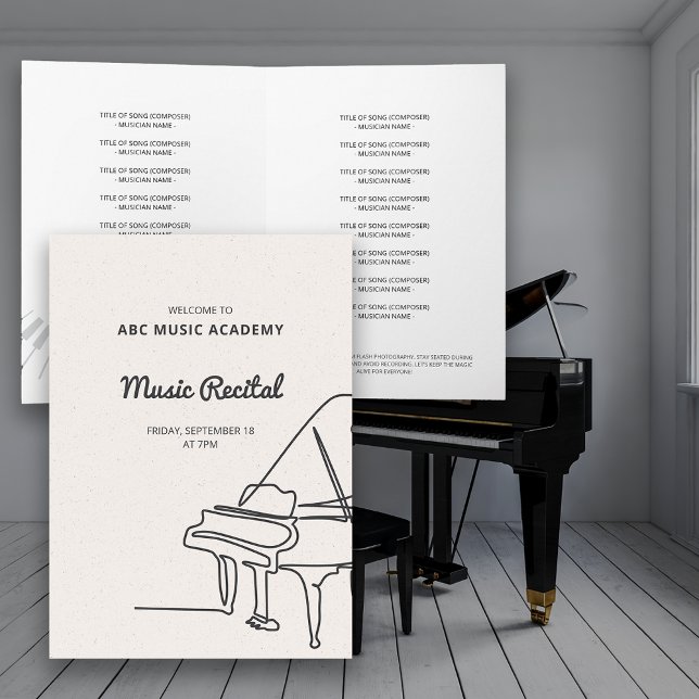 Line Grand Piano Music Considérant Programme Invit (Line Grand Piano Music Recital Program Invitation)