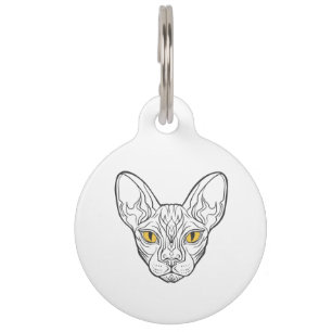 Line head Egyptian cat - Choose background color Pet Tag