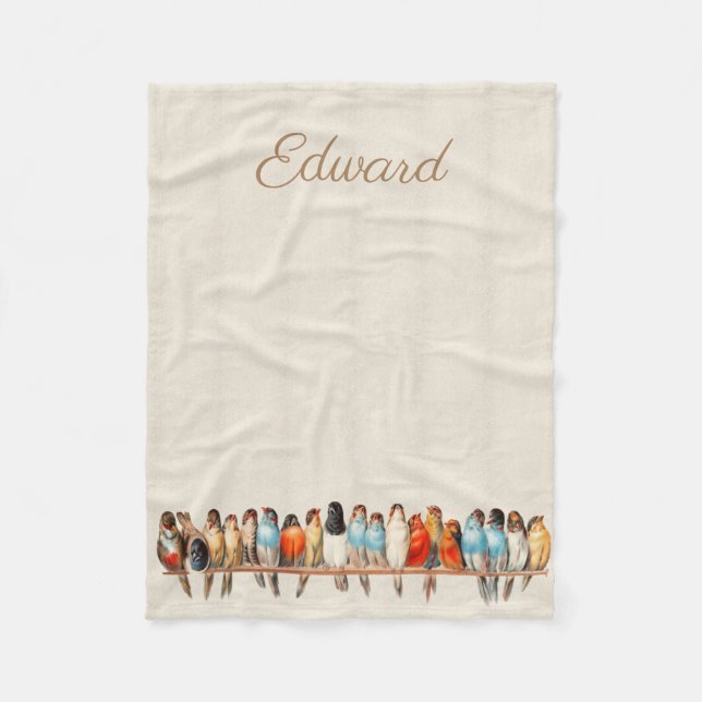 Line of Birds & Dove Fleece Blanket (Front)