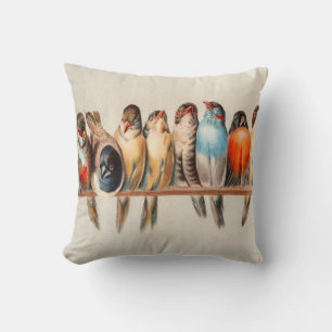 Line of Birds & Dove Throw Pillow