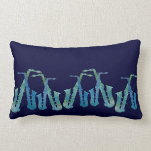 Line of Cool Blue Saxophones Lumbar Pillow
