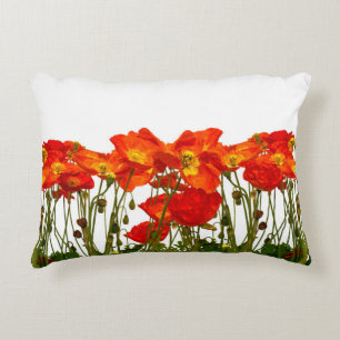 Line of red poppies isolatedart, background, beaut accent pillow