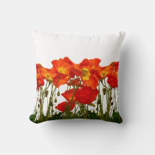 Line of red poppies isolatedart, background, beaut throw pillow