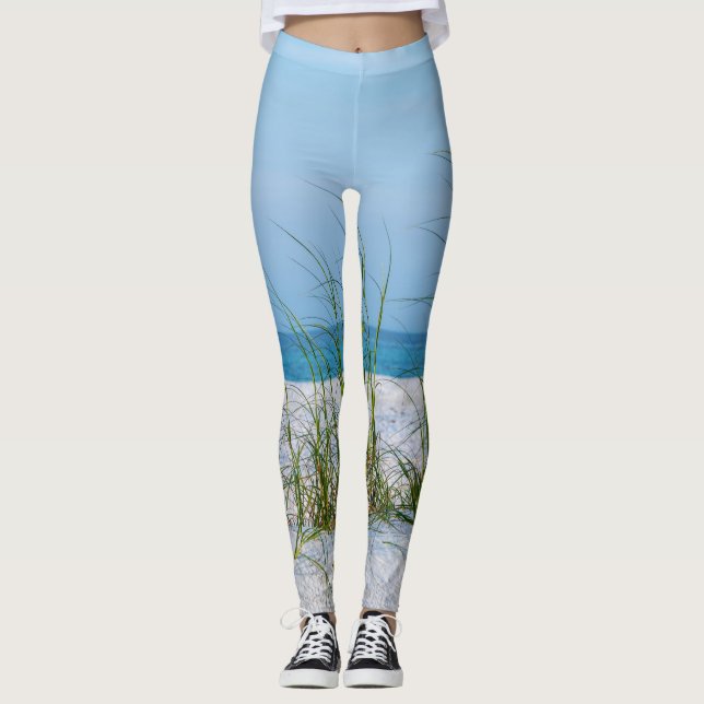 Line Of Sea Oats In White Sand Leggings (Front)