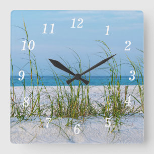 Line Of Sea Oats In White Sand Wall Clock