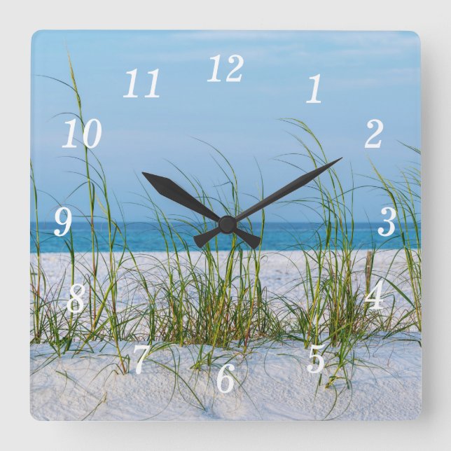 Line Of Sea Oats In White Sand Wall Clock (Front)