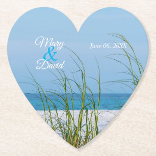 Line Of Sea Oats In White Sand Wedding Paper Paper Coaster