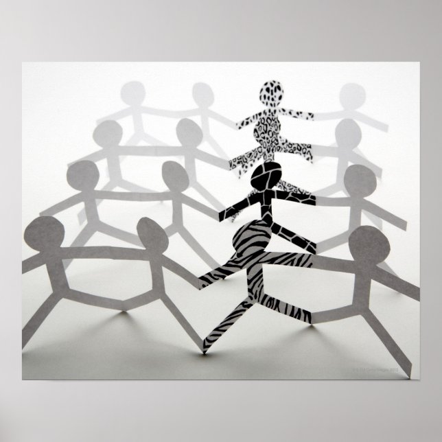 Line of white paper chain dolls poster (Front)