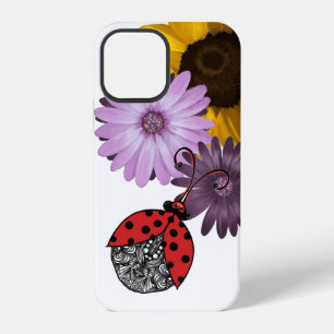 Line tangle ladybug with realistic flowers iPhone 12 case
