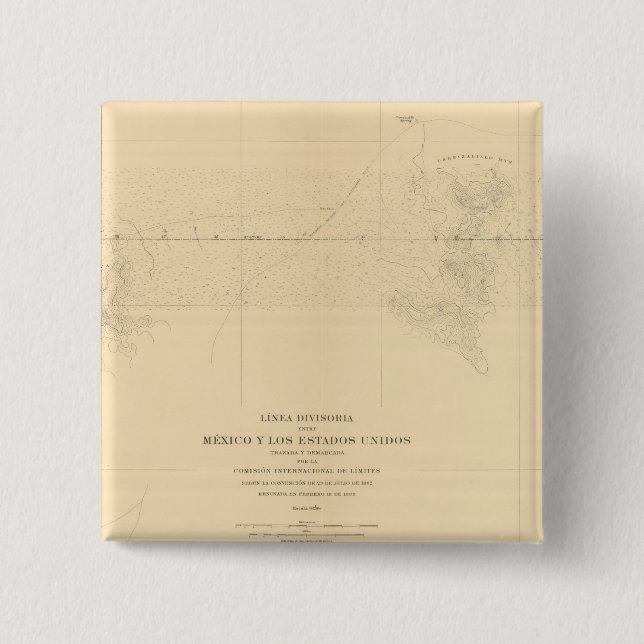 Linea Divisoria Entre Mexico 3 2 Inch Square Button (Front)