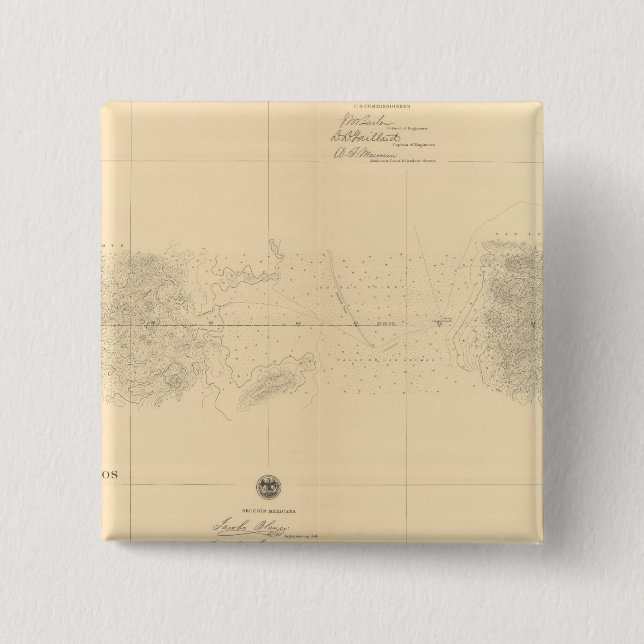 Linea Divisoria Entre Mexico 5 2 Inch Square Button (Front)