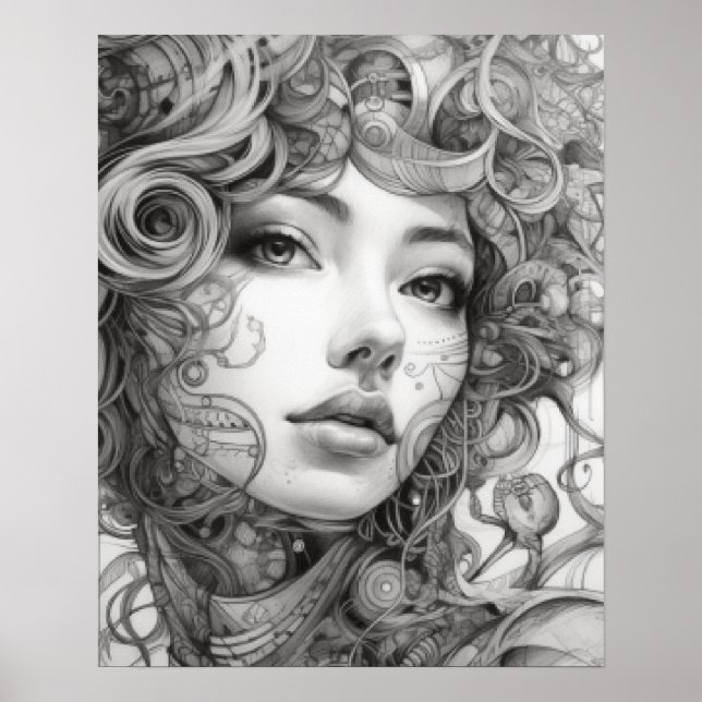 Lineal Art Drawing Woman's Body Poster (Front)