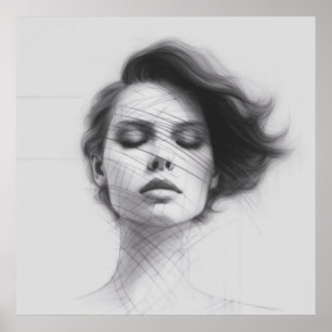 Lineal Art Drawing Woman's Body Poster