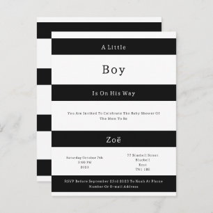 Linear Chic Black And White Stripes Baby Invite Br Postcard